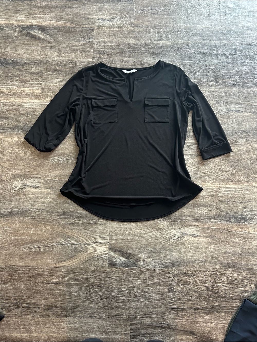 Ellen Tracy Black 3/4 Sleeve Pocket Tunic
